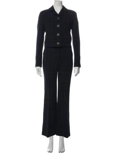 Pre-owned Akris Wool Plaid Print Pantsuit In Blue