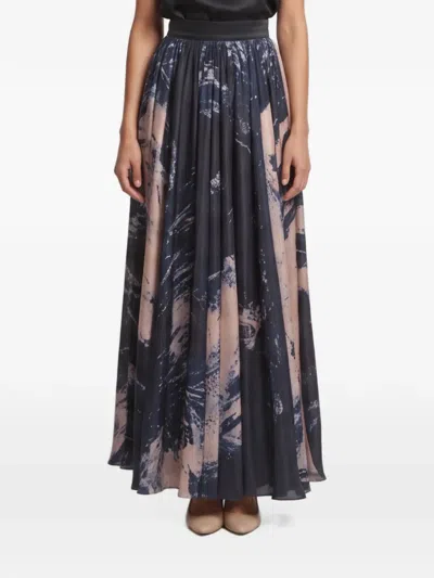 Pre-owned Alaïa Abstract-print Flared Maxi Skirt In Blue