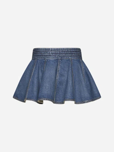 Alaïa Denim Miniskirt In Vintage Blue