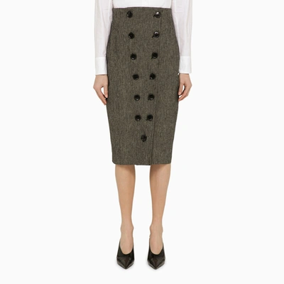 Alaïa Grey Linen Midi Skirt With Buttons