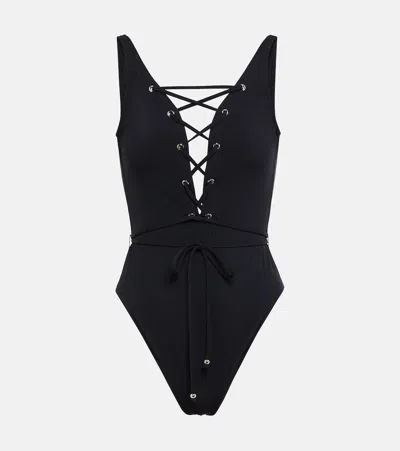 Alaïa Lace-up Swimsuit In Black