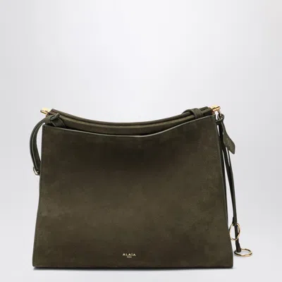Alaïa Alaia Le Click Medium Mini Square Nubuck Bag With Curved Shape In Brown