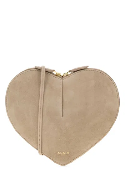 Alaïa Alaia Le Coeur Mini Sand Suede Crossbody Handbag In Neutral