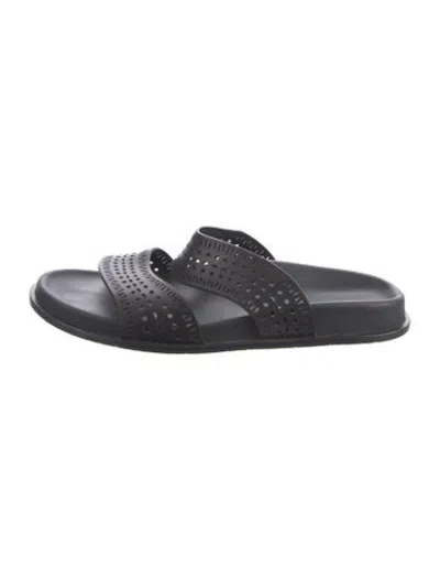 Pre-owned Alaïa Leather Lasercut Accents Slides In Black