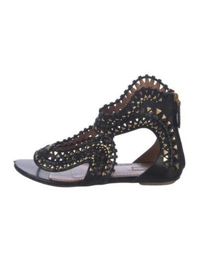 Pre-owned Alaïa Leather Studded Accents Gladiator Sandals In Black