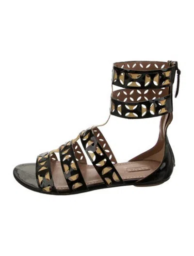 Pre-owned Alaïa Patent Leather Patterned Gladiator Sandals In Black/neutrals