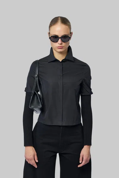 Alaïa Rib Sleeve Shirt Cotton Poplin In Black