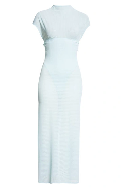 Alaïa Stripe Sheer Corset Midi Dress In Ciel