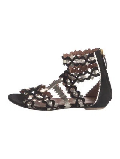 Pre-owned Alaïa Suede Patterned Gladiator Sandals In Black