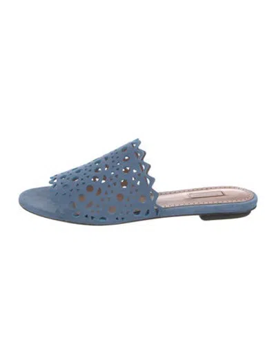 Pre-owned Alaïa Suede Patterned Slides In Blue
