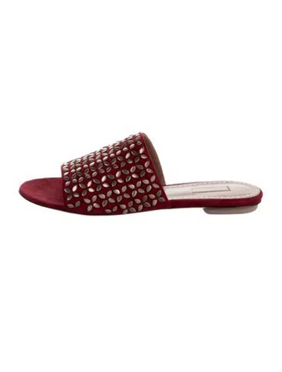 Pre-owned Alaïa Suede Patterned Slides In Burgundy/red