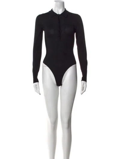 Pre-owned Alaïa Virgin Wool Long Sleeve Bodysuit In Black