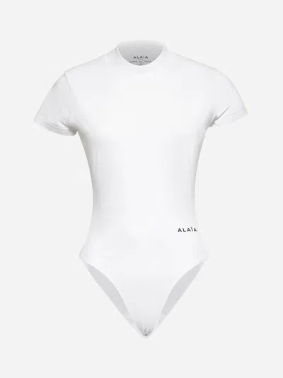 Alaïa White Jersey T-shirt Bodysuit