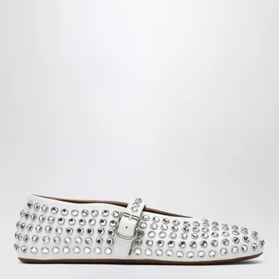 Alaïa White Leather Ballerina With Crystals