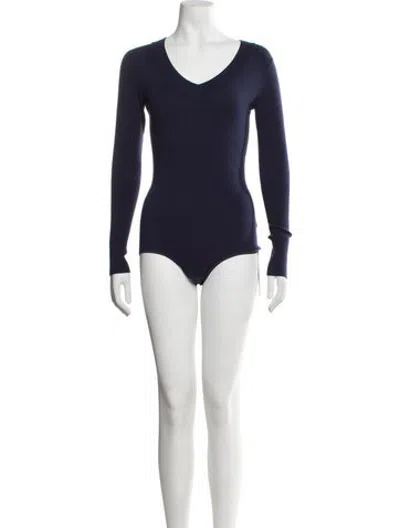 Pre-owned Alaïa Wool V-neck Bodysuit In Blue