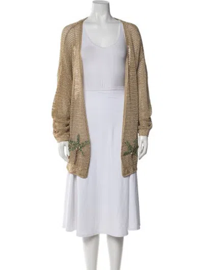 Pre-owned Alameda Turquesa Floral Print Open Front Sweater W/ Tags In Neutrals