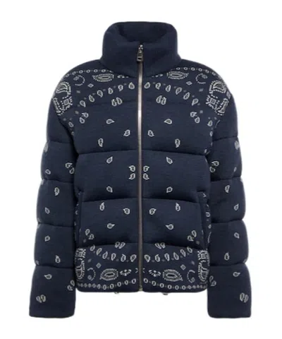 Alanui Bandana Jacquard Wool Puffer Jacket In Blue