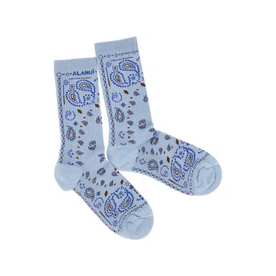 Alanui Cotton-blend Socks With Bandana Motif In Blue