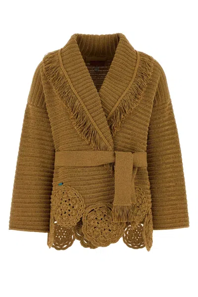 Alanui Crochet Island Memories Cardigan In Camel