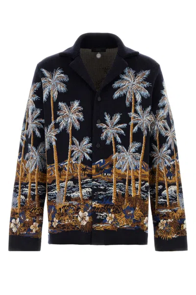 Alanui Embroidered Wool-blend Diamond Head Cardigan In Blue