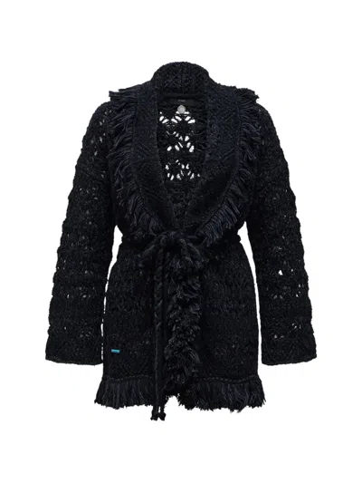 Alanui Fringe-trim Belted Cardigan In Black