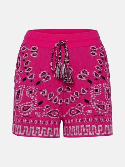 Alanui Fuchsia Cotton Blend Bandana Shorts In Pink