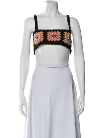 Pre-owned Alanui Graphic Print Square Neckline Crop Top In Black