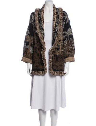 Pre-owned Alanui Printed Open Front Sweater In Black