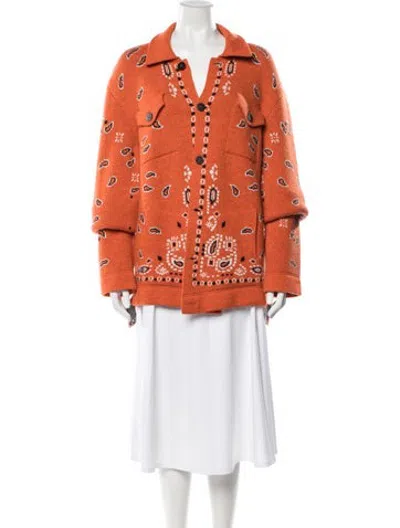 Pre-owned Alanui Virgin Wool Paisley Print Sweater In Orange