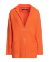 Albarena Woman Blazer Orange Size Xl Cotton, Linen