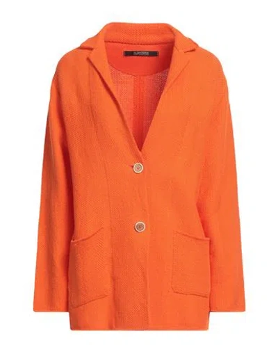 Albarena Woman Blazer Orange Size Xl Cotton, Linen