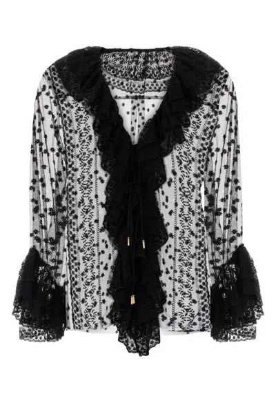Alberta Ferretti Black Tulle Knit Blouse With Sheer Texture
