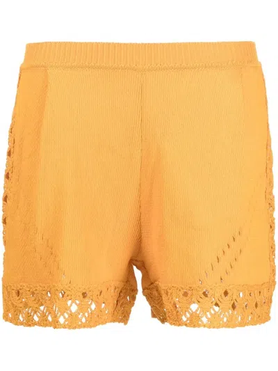 Alberta Ferretti Crochet Side-stripe Knit Shorts In Arancione