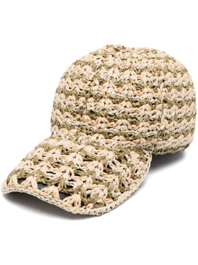 Alberta Ferretti Crochet-knit Raffia Cap In Neutrals