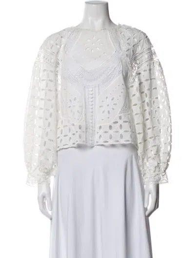 Pre-owned Alberta Ferretti Lace Pattern Crew Neck Blouse In White