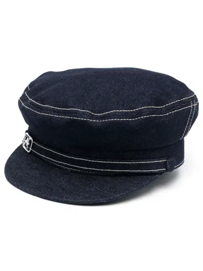 Alberta Ferretti Logo-plaque Denim Sailor Hat In Blue