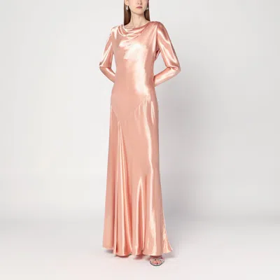 Alberta Ferretti Long Pink Dress In Shiny Satin