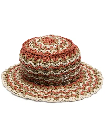 Alberta Ferretti Multicolored Raffia Hat In Marrone