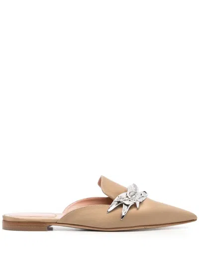 Alberta Ferretti Pointed-toe Embellished Mules In Neutrals