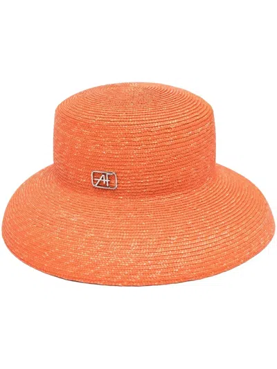 Alberta Ferretti Raffia Bucket Hat In Arancione