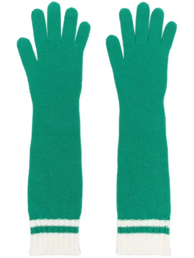 Alberta Ferretti Ribbed-knit Long-length Gloves In Grün