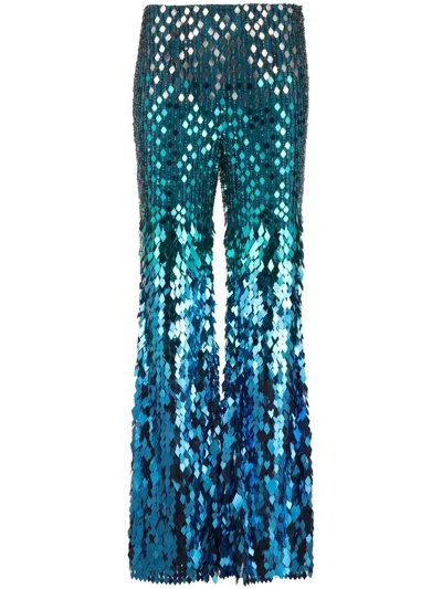 Alberta Ferretti Sequin-embellished Flared Trousers In Blue