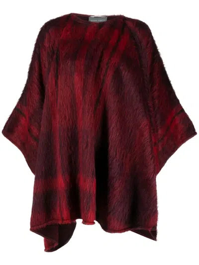 Alberta Ferretti Tartan-pattern Brushed Cape In Rot
