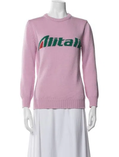 Pre-owned Alberta Ferretti Virgin Wool Graphic Print Sweater In Pink