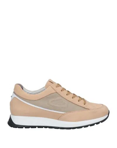 Alberto Guardiani Man Sneakers Apricot Size 8 Soft Leather, Textile Fibers In Orange