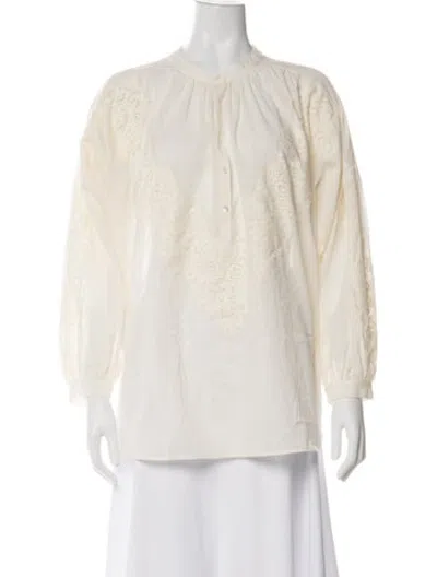 Pre-owned A.l.c Lace Pattern Long Sleeve Blouse In Neutrals