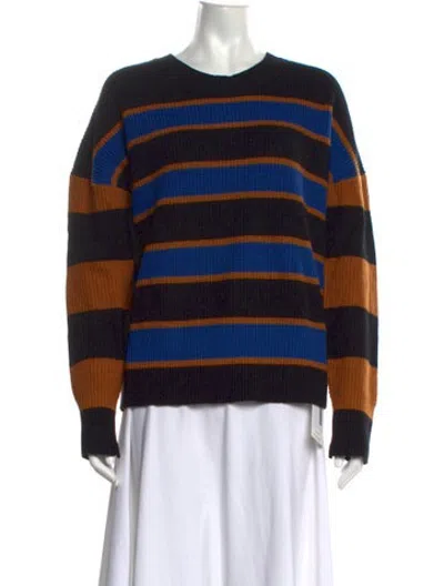 Pre-owned A.l.c Lambswool Striped Sweater In Black/blue