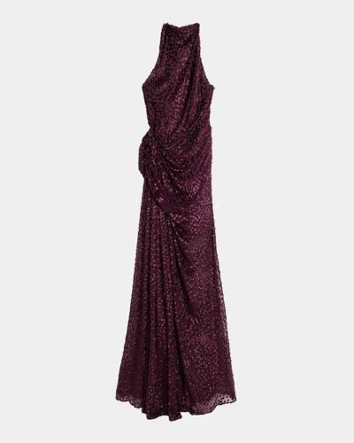 A.l.c Paloma Burnout Silk-blend Velvet Gown In Deep Mulberry