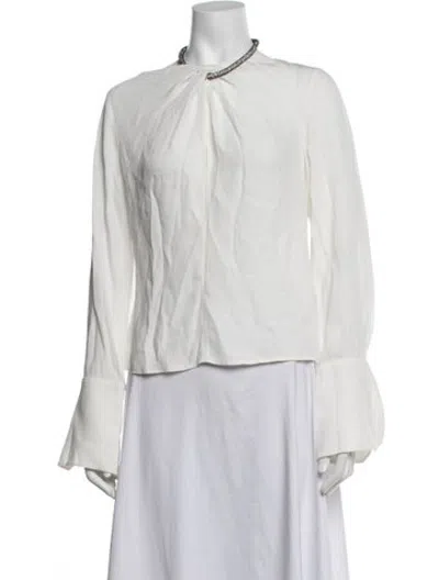 Pre-owned A.l.c Tie Neck Long Sleeve Blouse In White