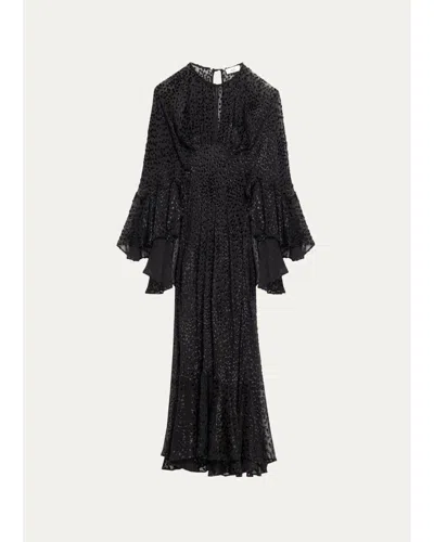 A.l.c Uma Flock Dot-printed Ruffled Maxi Dress In Black